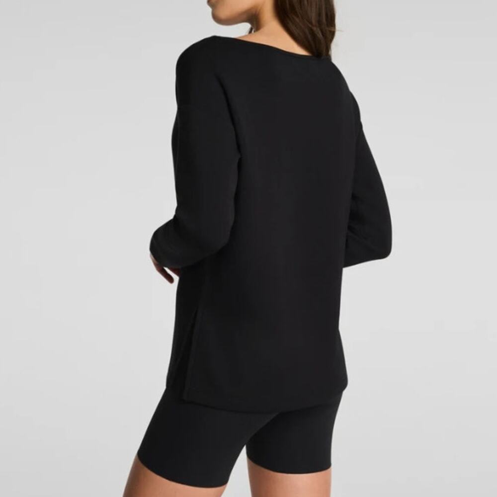 Spanx AirEssentials Boat Neck Long Sleeve Shirt S Black Spacer Fabric Relaxed - Picture 2 of 8